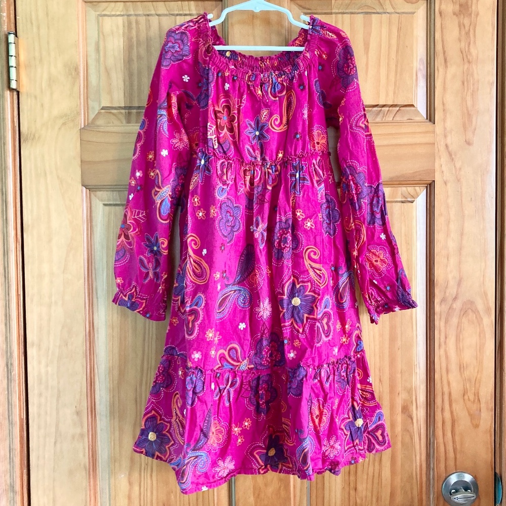 Girl’s size 7 Lands’ End hot pink floral long sleeved dress with lining